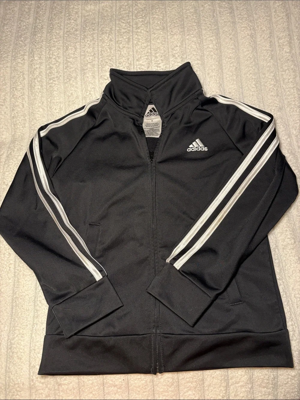 adidas Black Jacket with White Stripe Accents